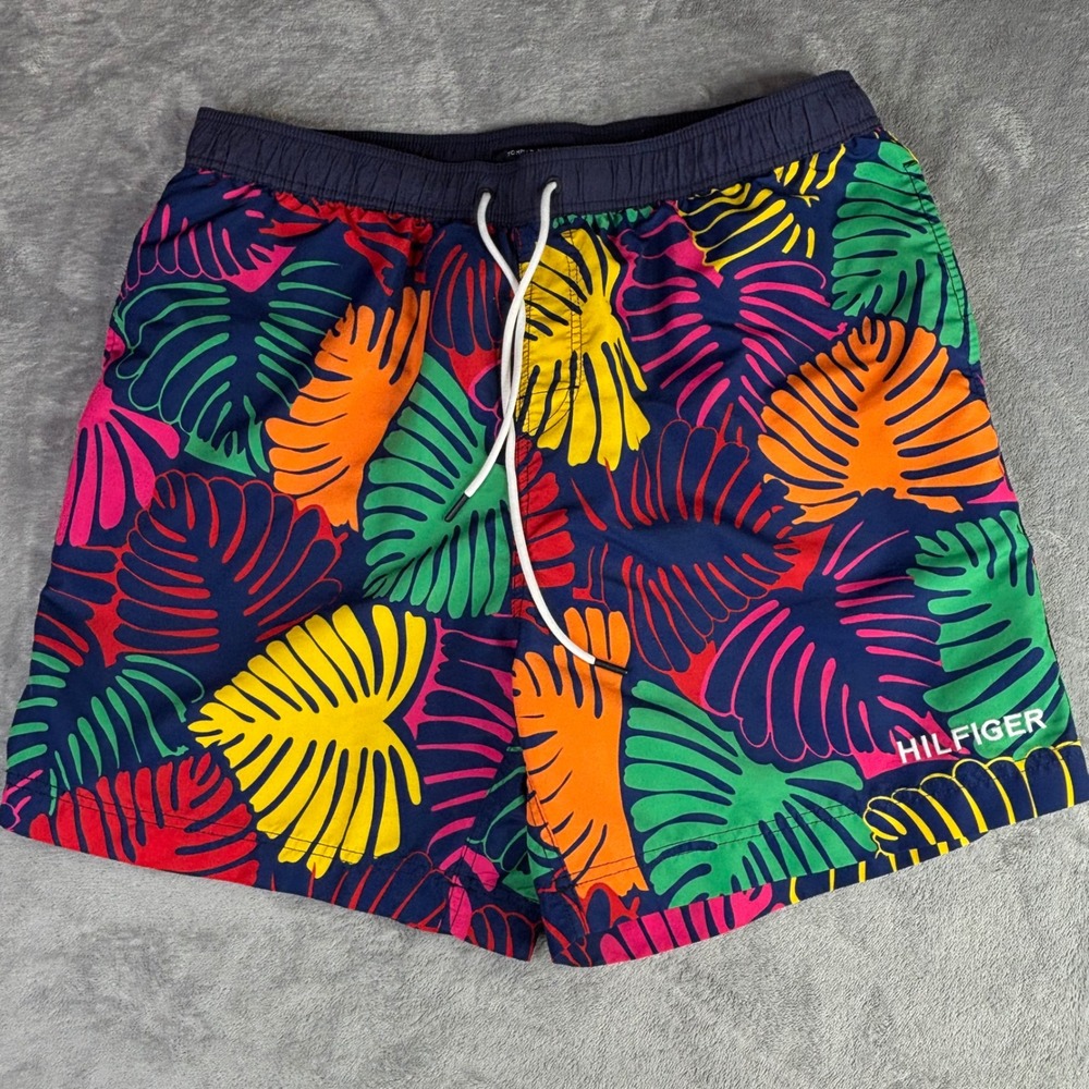 Tommy Hilfiger Swim Trunks Men XXL Multicolor Tropical Monstera Leaf Mesh 40x6